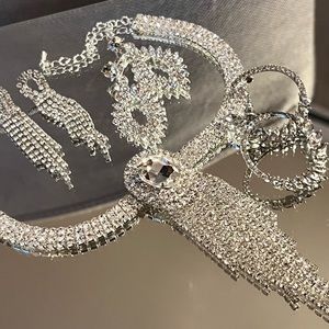 New Genuine Crystal 4 Pc Necklace Set (1) Necklace and (3) Pairs of Earrings